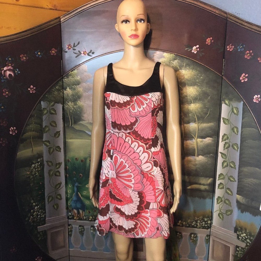 INC Retro Brown & Pink Floral Mini Dress